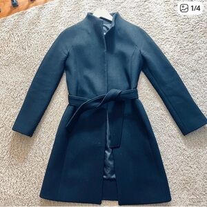 $558.00 Elie Tahari Saks Fifth Avenue wool black timeless belted coat CHIC